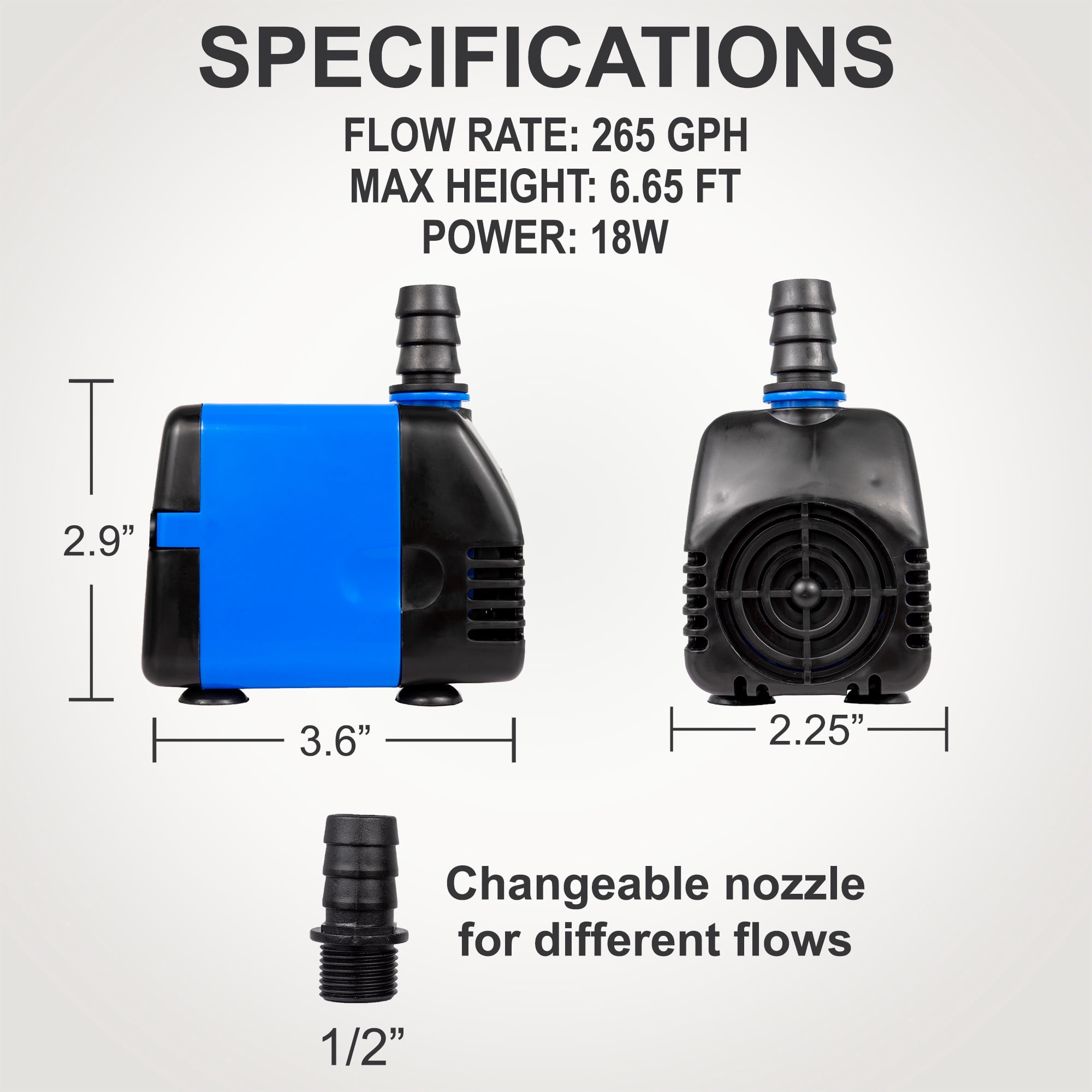 265 GPH Submersible Adjustable Fountain Pond Aquarium Fish Tank Water Pump