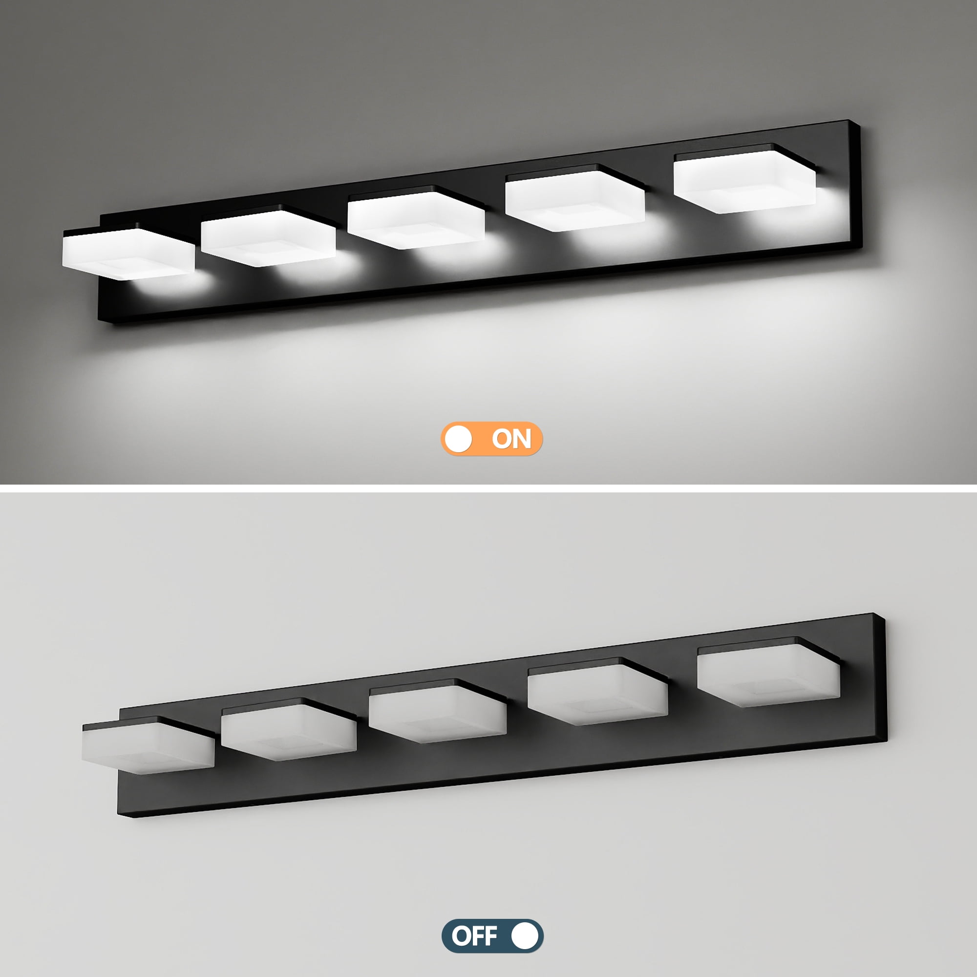 Jopath 32" Modern Matte Black 5-Light LED Wall Sconce, Adjustable Acrylic Bathroom Wall Lighting Fixtures Over Mirror Vanity Light for Bathroom, Bedroom, or Hallway