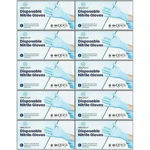 WM Group Large Blue Nitrile Gloves, Non-Latex, Powder-Free, 100 pcs Nitrile Disposable Gloves Case, Nitrile Rubber Gloves, Examination Gloves