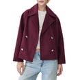 thumbnail image 3 of Women'S Fashionable Commuting Collar Double Row Buckle Short Woolen Loose Coat Rose Red XXXL, 3 of 7