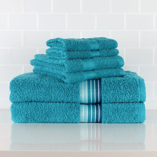 Mainstays 6Piece Bath Towel Set, Ombre Stripe, Turquoise