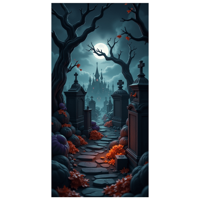 Gothic Design Halloween Banner Spooky Graveyard Full Moon Haunted Backdrop for Halloween Party Decoration Night Event