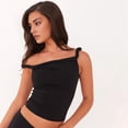 thumbnail image 4 of Womens Off the Shoulder Top Sleeveless Slim Fit Stretchy Tank Top Y2k Casual T Shirts Black L, 4 of 9