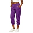 thumbnail image 3 of cocolona Womens High Waist Casual Capri Joggers Solid Color Elastic Waist Straight Workout Lounge Pants with Pockets, 3 of 5