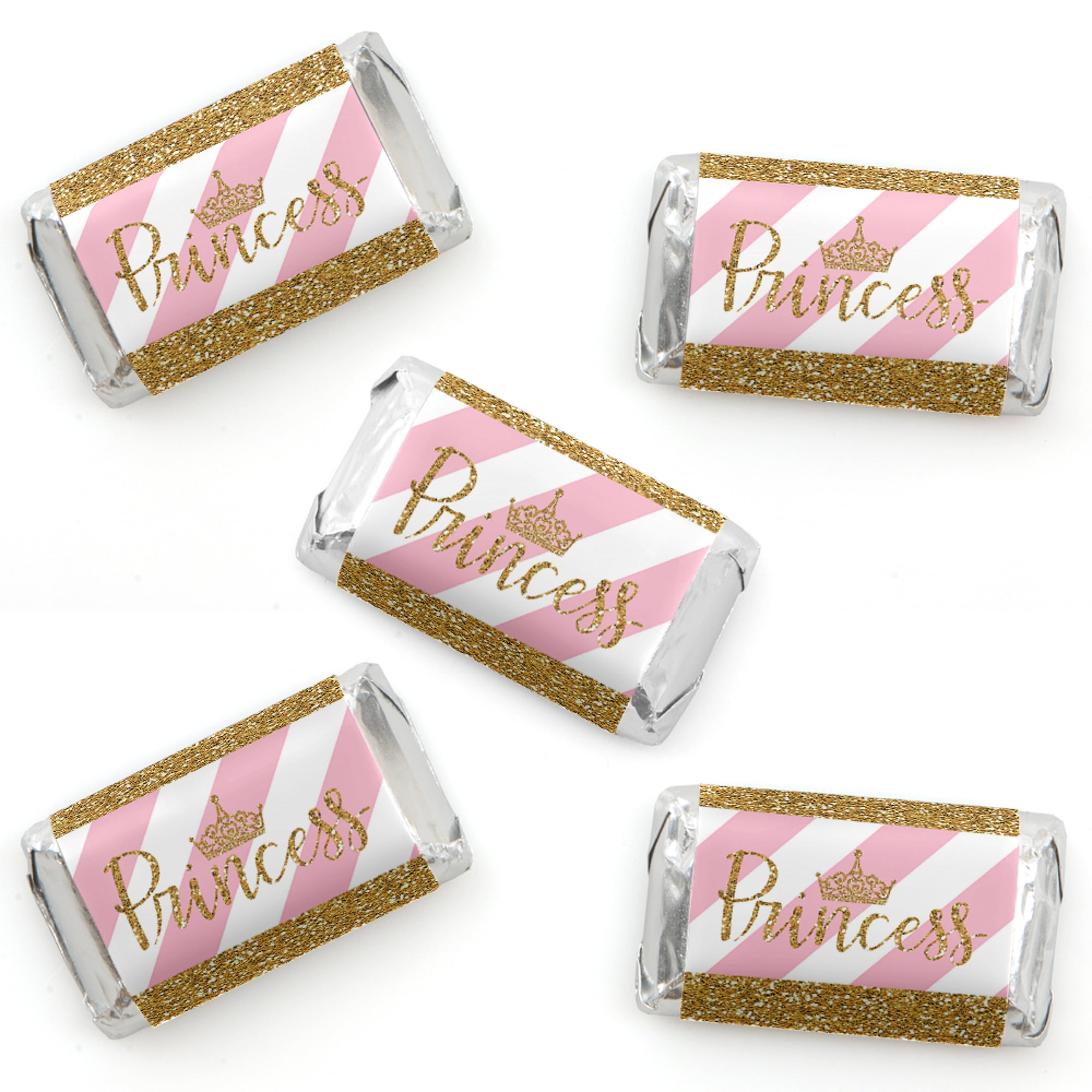 Candy Bar Wrapper Pink and Gold Princess Baby Shower or Birthday Party Favors Little Princess Crown Set of 24