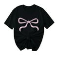 thumbnail image 2 of T-Shirts for Women Summer Casual Fashion Shirts New Bow Ribbon Print Round Neck Short Sleeve Blouses Top, 2 of 4