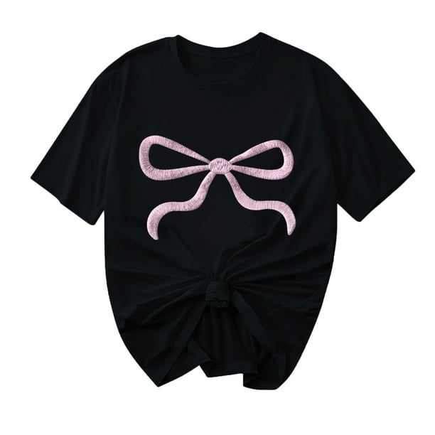 Primavera Top Mujeres Moda Casual Nueva Cinta de Arco Impresa Cuello Redondo Camiseta de Manga Corta, Camiseta de Cuello Tripulado
