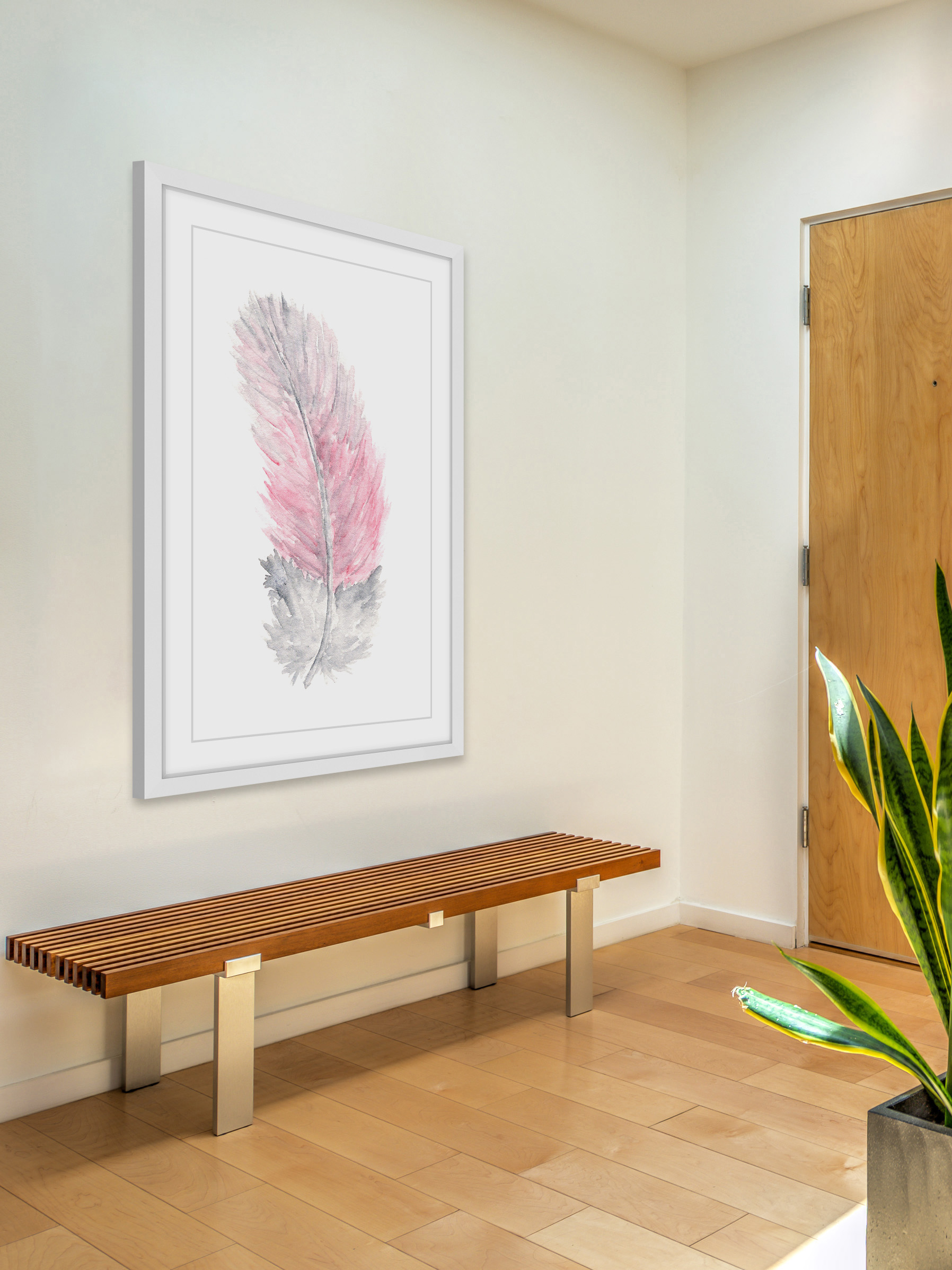 "Pink Feather" Framed Painting Print