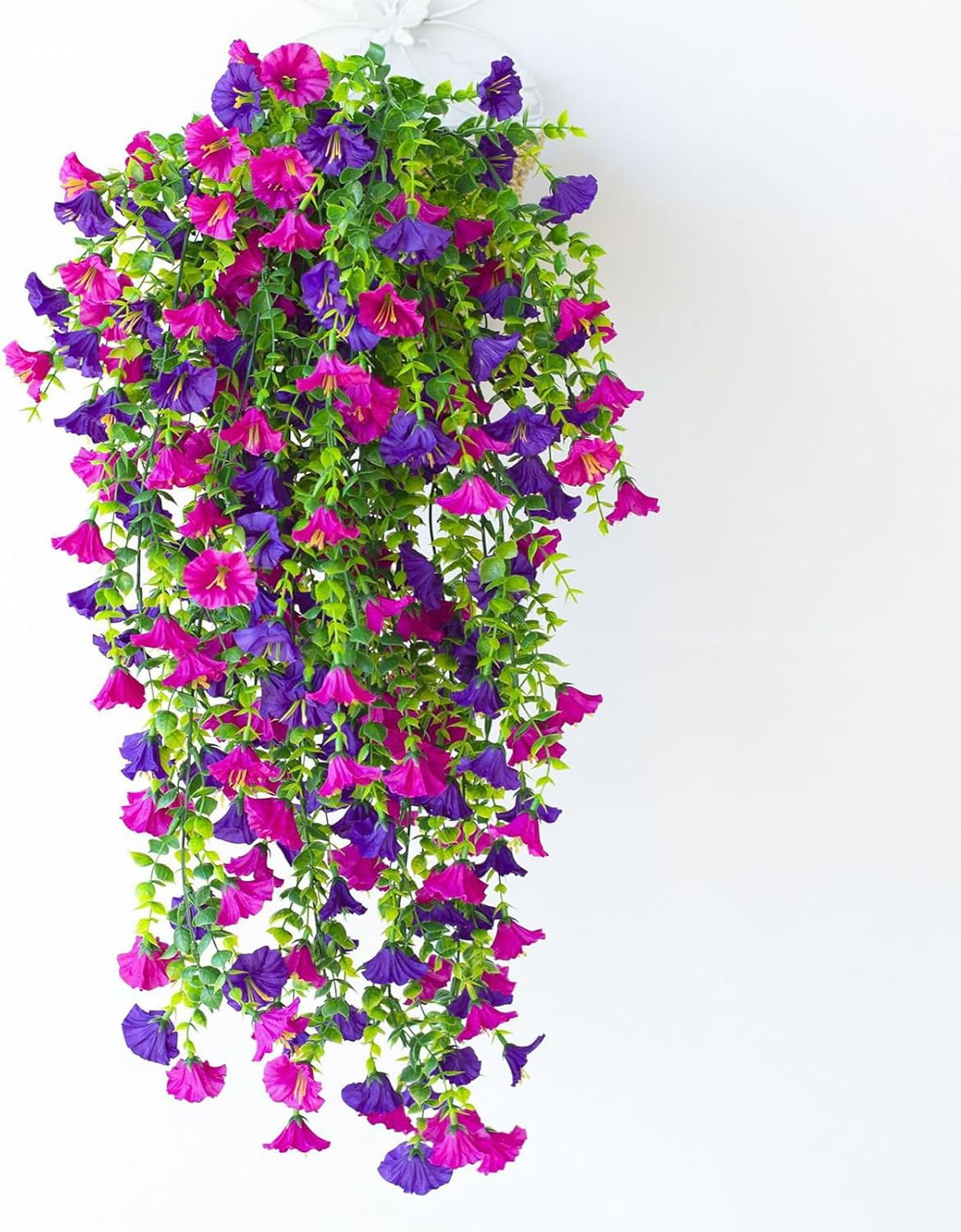 Artificial Hanging Flowers Outdoor Vines with Eucalyptus Leaves Fake Plants UV Resistant Silk Morning Glory for Garden Porch Yard 30" (Recommended 2PCS or 4PCS)
