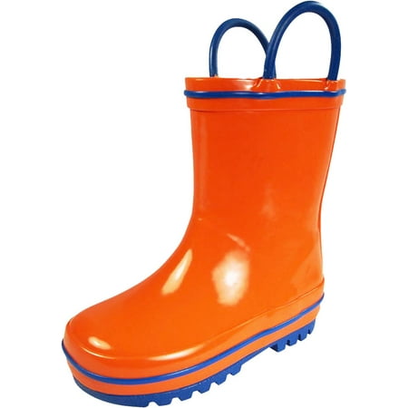 Norty Waterproof Rubber Rain Boots for Kids - Childrens Rainboots - Easy Pull-On Handles - For Boys and Girls, Toddlers and Big Kids - 100% Rubber/No PVC - Kids can now proudly put on their own