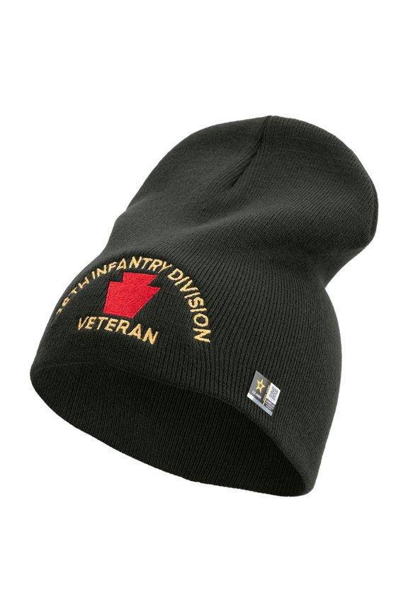 U.S. Army 28th Infantry Division Symbol Embroidered 8 Inch Solid Knit Short Beanie Made in USA - Graphite OSFM