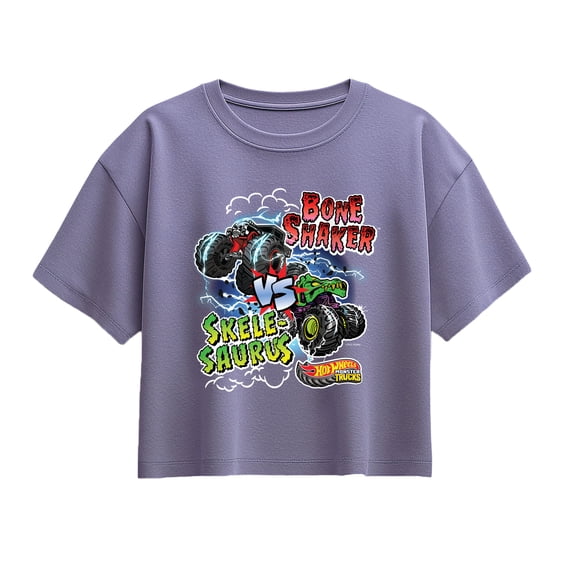 Hot Wheels - Bone Shaker Vs Skelesaurus - Youth Girl Short Sleeve Boxy Tee