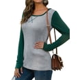 thumbnail image 4 of Women Colorblock Round Neck Long Sleeve Bottom Shirt, 4 of 7