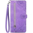 thumbnail image 2 of Zipper Storage Design Wallet Phone Case for Xiaomi Redmi 12, Skin Friendly Feel Leather Case with Magnetic Clasp and Muliti-Card Slots Holster for Redmi 12,SZY Purple, 2 of 8