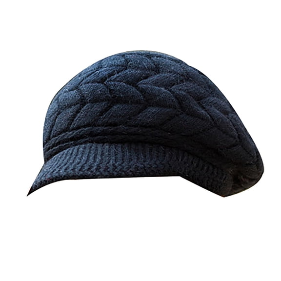 Vinsonshop Womens Winter Beanie Hats Thick Warm Knitted Chunky Soft Slouchy Cap with Visor Brim Black