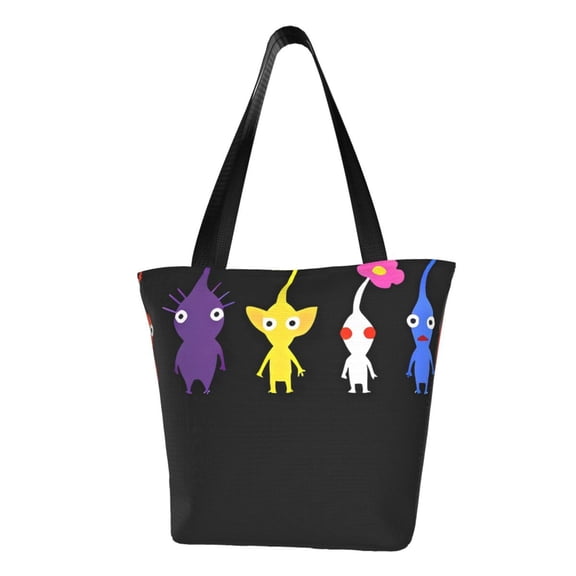 Lsque Pikmin Pattern Beach Tote,Shoulder Handbag,Spacious Tote Bag,Lightweight Travel Bag,Versatile Shopping Bag