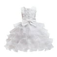 thumbnail image 2 of Girls Princess Long Flower Girls Lace Dresses Kids Wedding Tulle Ball Gown with Bow, 2 of 7