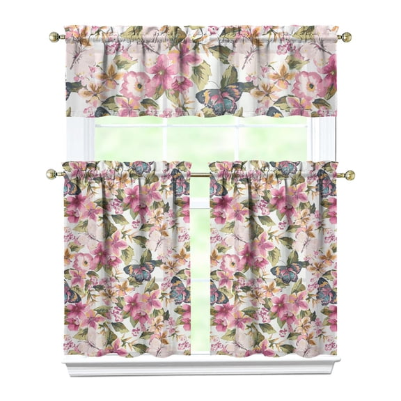 Vintage Blooming Curtains 36 Inch - 3 Panel Rustic Farmhouse Set with Bohemian Floral Design, Rod Pocket Kitchen Window Treatment Decor