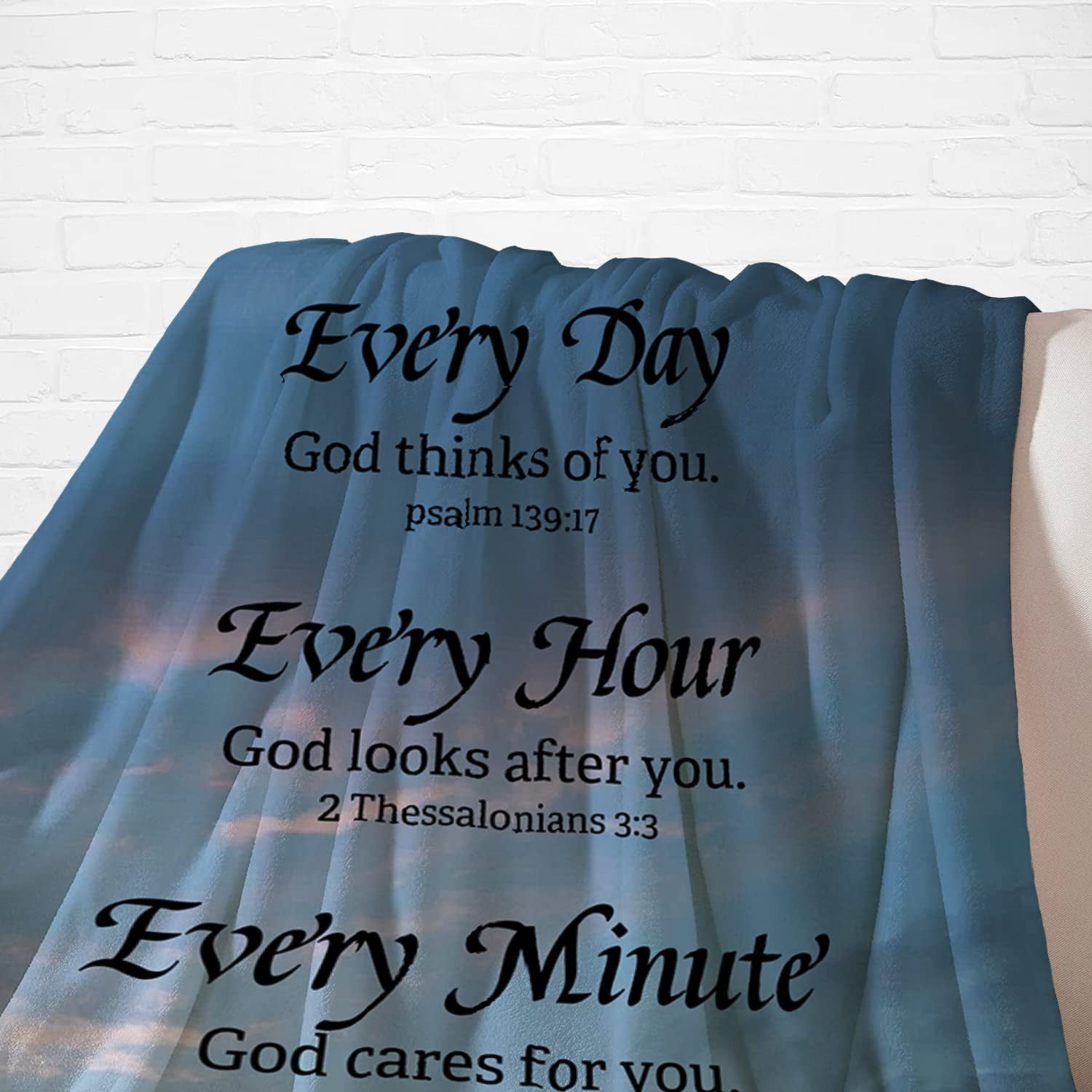 Scripture Verse Blanket Blue Flannel Throw Blanket Inspirational Gifts for Christian Friends Super Soft Lightweight Cozy Blanket for Couch Bed Blankets 60x80 inch