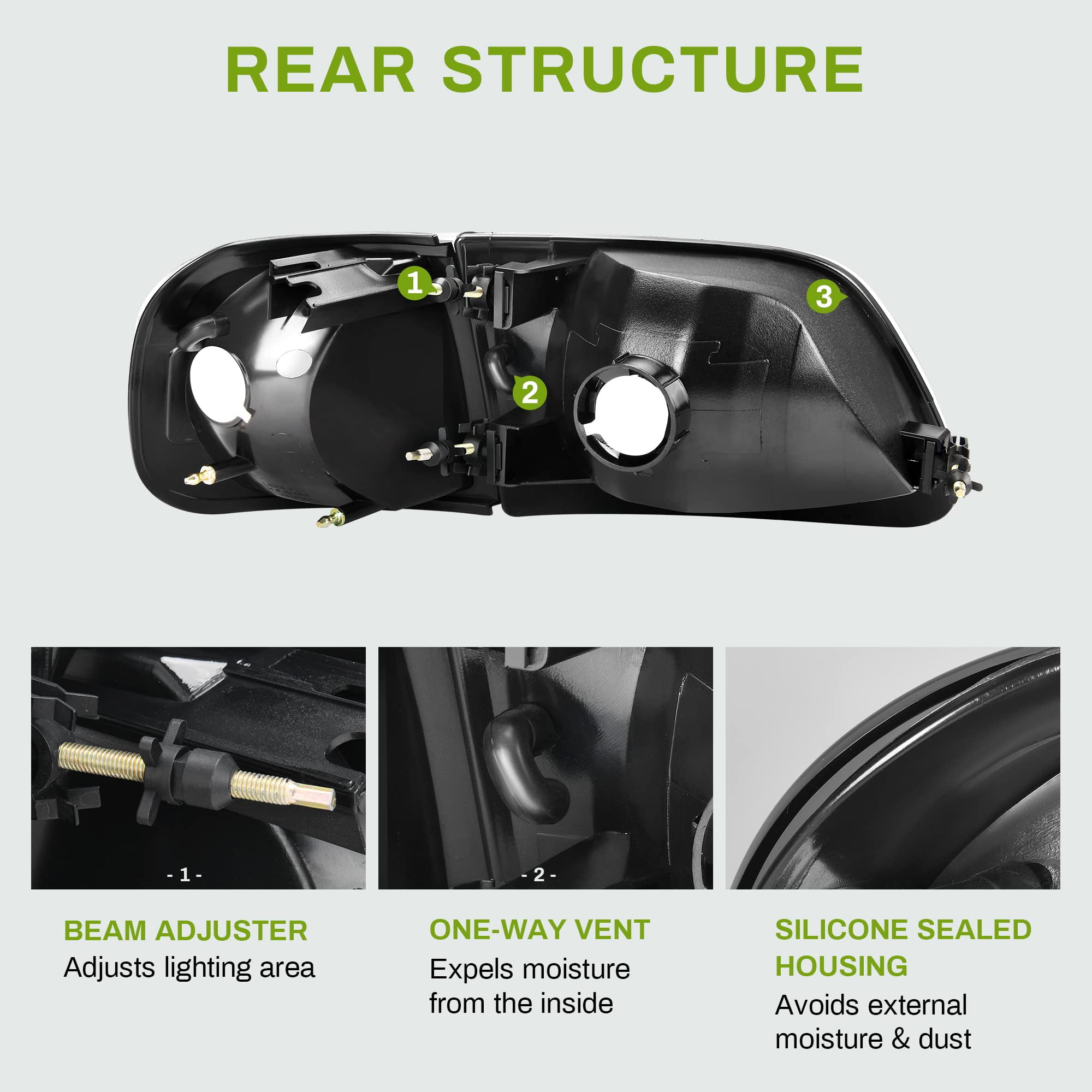 RVNI Front Headlights Assembly+Corner Lamps Pair Fits 1997-2003 Ford F-150 Expedition