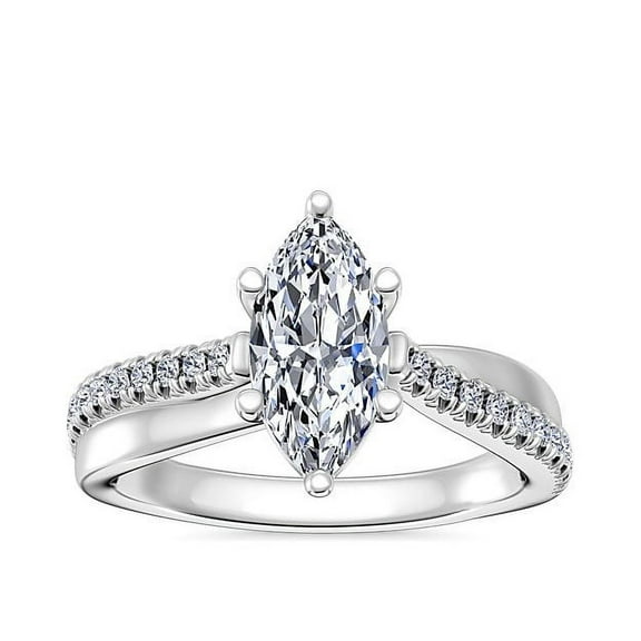 0.70 Carat New Design Marquise Cut Natural Diamond Solitaire with Accents Ring for Wedding Solid 14K White Gold Size 7