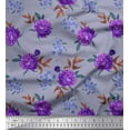 thumbnail image 1 of Soimoi Grey Cotton Voile Fabric Leaves & Peony Floral Printed Fabric 1 Yard 42 Inch Wide, 1 of 3