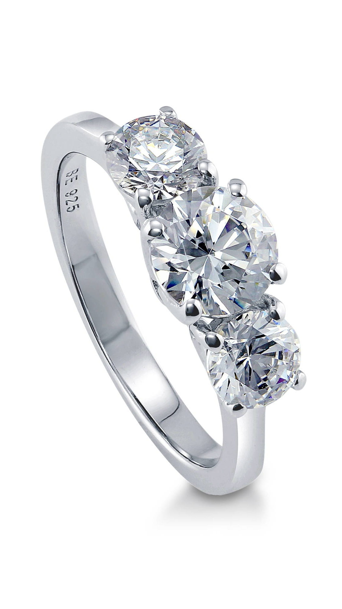 Rhodium Plated Sterling Silver 3Stone Promise Ring Made with Swarovski