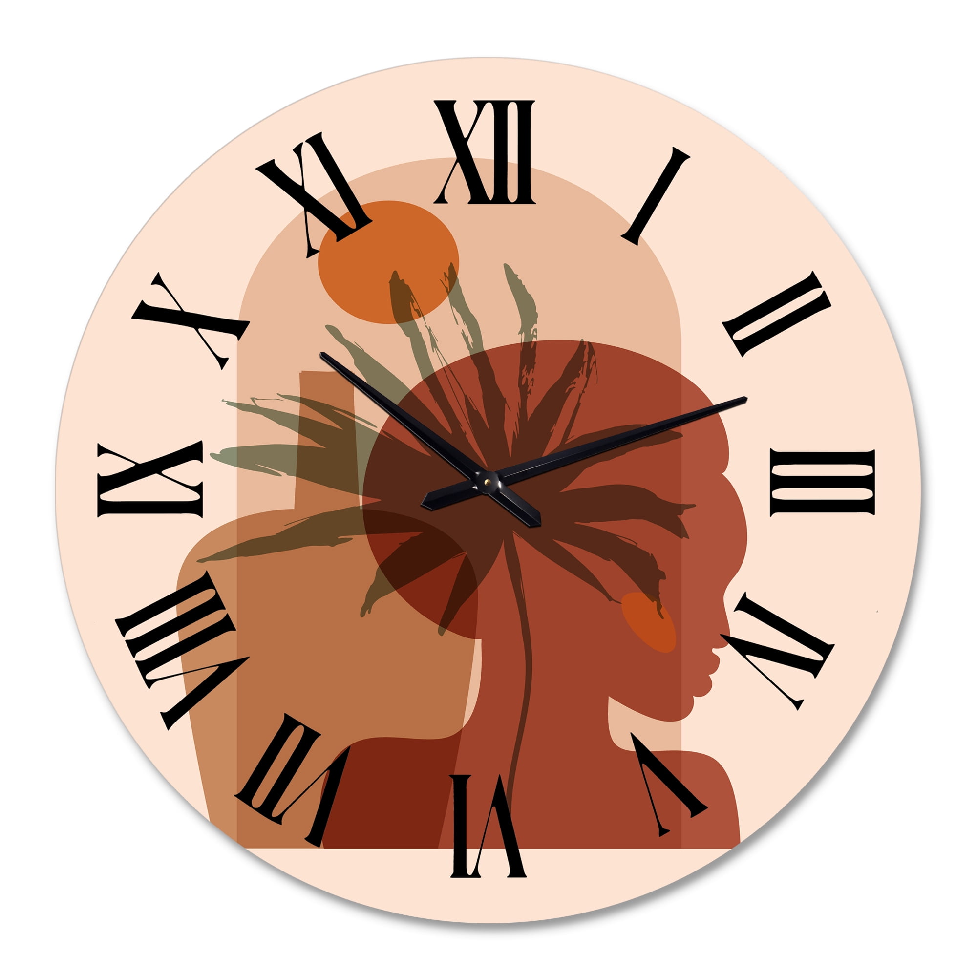 Designart 'Abstract Tropical Palm Leaf & Pretty Girl Portrait' Modern Wall Clock