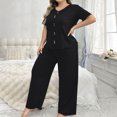 thumbnail image 2 of cfhntfmh Pajamas Sets for Women Button down Short Sleeve V Neck Shirt and Wide Leg Pants Soft Lounge Sets Plus Size Xl to 4Xl, 2 of 4