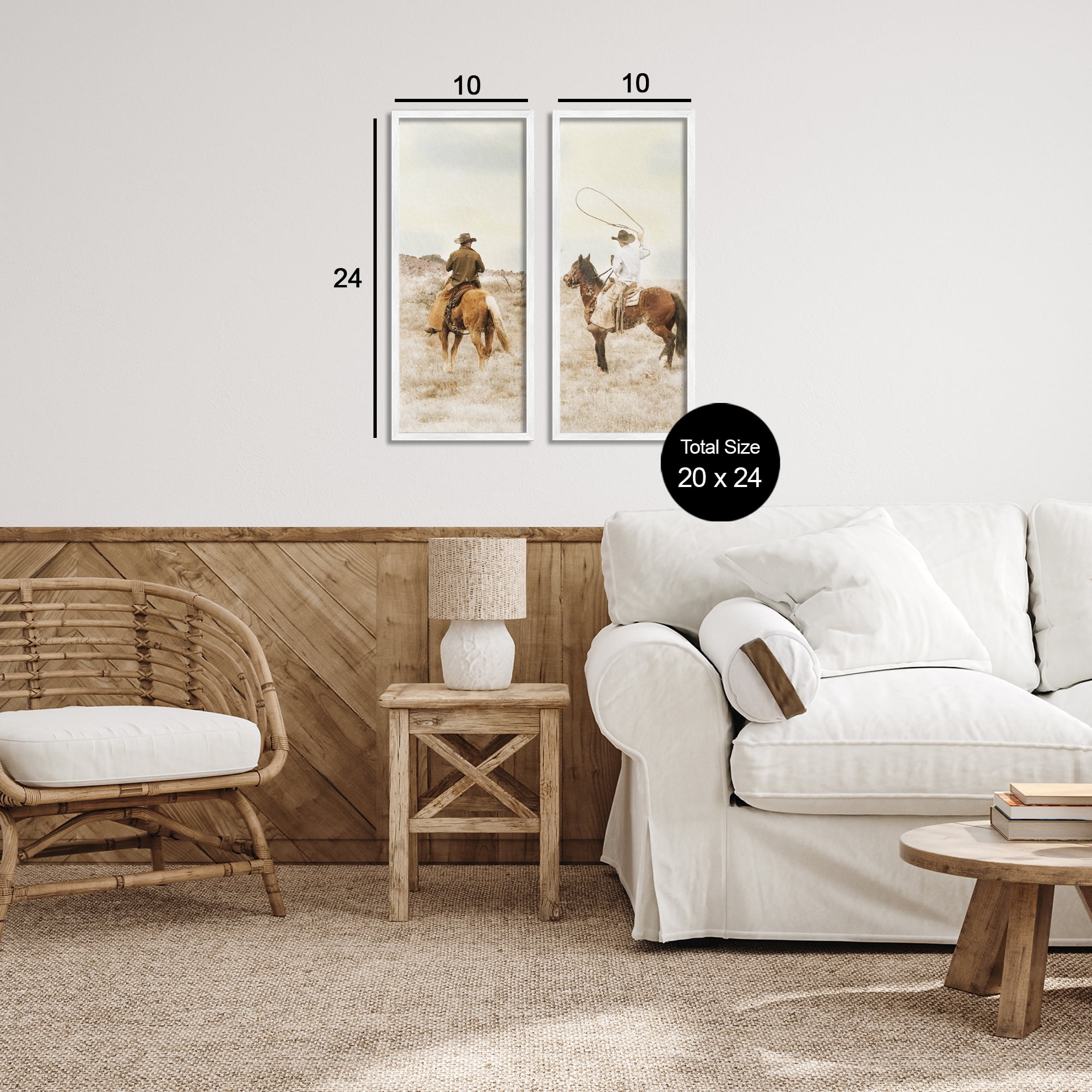 Stupell Industries Wrangling Cowboy Duo 2 Piece White Framed Giclee Art Set, design by Marcus Prime