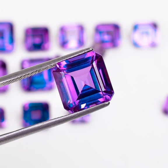 Alexandrite Octagon Asscher Cut, Color Changing Loose Gemstone For Jewelry Making, Healing Purple Crystal