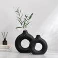 thumbnail image 5 of Black Ceramic Donut Vases Set of 2, Modern Farmhouse Home Decor Vases for Table, Mantel, Bookshelf, Boho Decorative Vases, Fireplace & Living Room Decor, 5 of 7