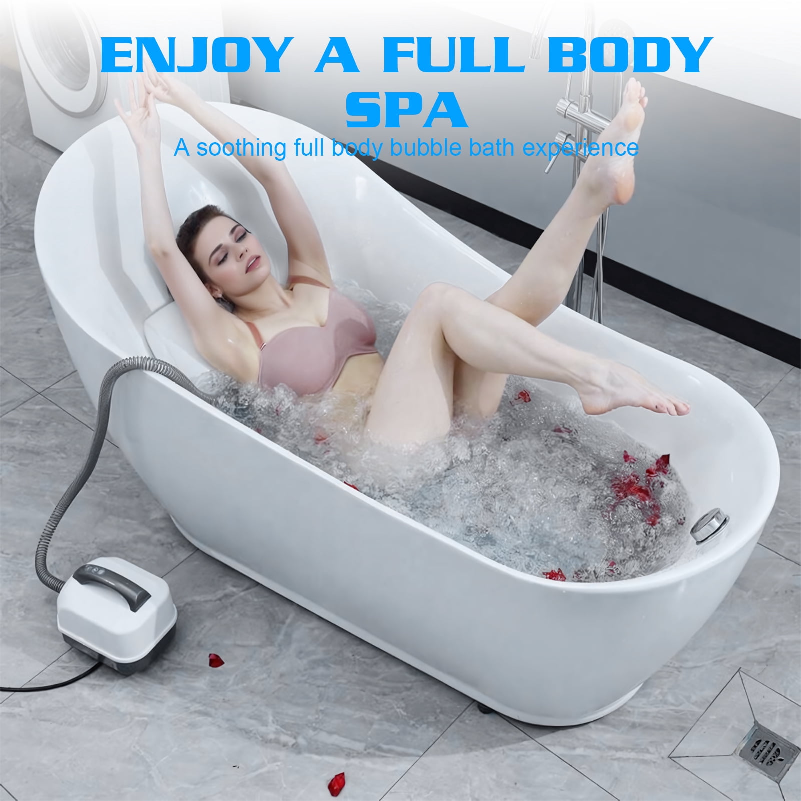 Fompes Electric Bubble Massage Bathtub Mat, Non-Slip Full-Body Waterproof Hot Tub Spa Mat for Bath with Suction Cups Bathing Electric Air Pump & Remote Control, 6-Speed Adjustable Massage, Blue