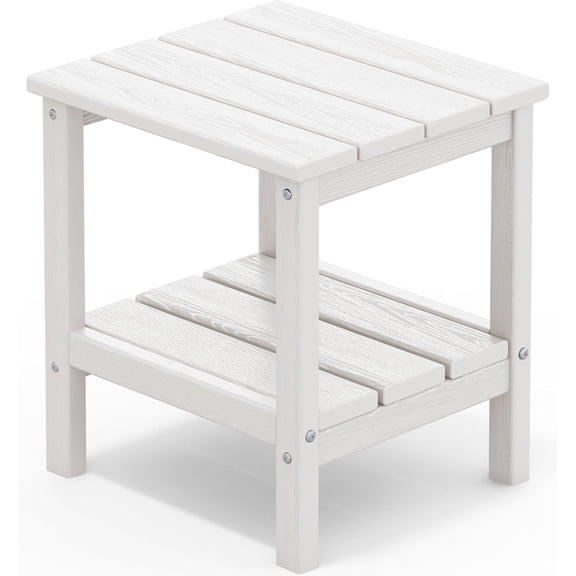 HJTER 2-Tier HDPE Outdoor Side Table, Weatherproof Rectangular Adirondack Side Table, White