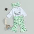 thumbnail image 2 of Bagilaanoe 3pcs Newborn Baby Girl Pants Set Long Sleeve Romper Tops + Print Flare Trousers + Headband 3M 6M 12M 18M Infant Casual Clothes, 2 of 7