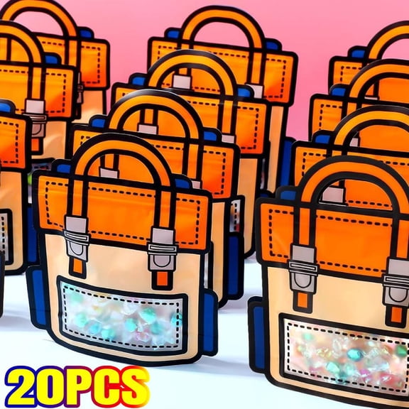 20 Pack Gift Bags for Kids Birthday Party Supplies - Bulk Goodie Bag for Candy, Snacks, or Favors with Resealable Ziplock Seal (Orange)