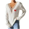 thumbnail image 3 of Sentmoon Womens Sweaters V Neck Lightweight and Warm Knitted Long Sleeve Fall Clothes Women Solid Color Plus Size Loose Knitted Tops for Women Active Winter for Weekend Outings White L, 3 of 8