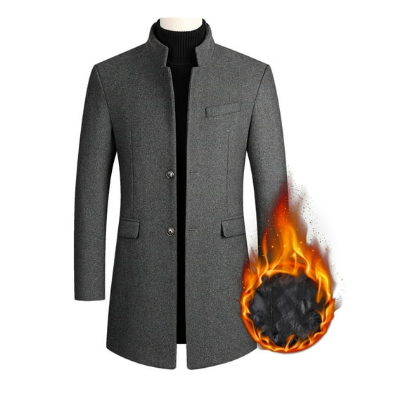 Sexy Dance Men Jacket Long Sleeve Trench Coats Solid Color Pea Coat Casual Outwear Work Overcoats Gray (thickened) XL