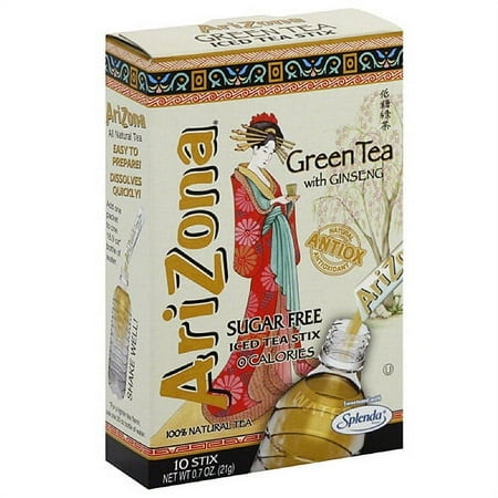 AriZona Sugar Free Green Tea with Ginseng Iced Tea Stix , 10 count, (Pack of 12)