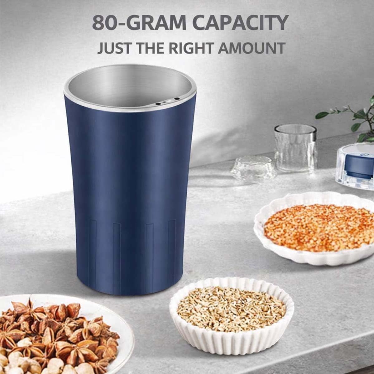 Household Superfine Grinder - 250ml Electric Coffee & Spice Grinder for Multi-Grain Blending & Powdering, One Touch Grinder Electric with Stainless Steel Blades for Beans, Herbs, Nuts, Grains
