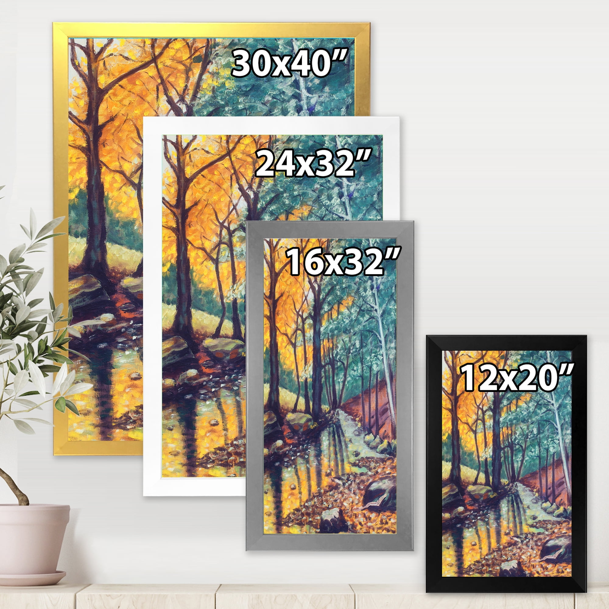 Designart 'Landscape With Autumn Forest Sunset River' Traditional Framed Art Print