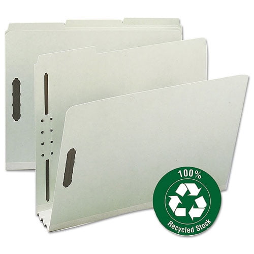 Smead Recycled Pressboard Fastener Folders Letter 1" Exp Gray/Green 25/Box 
