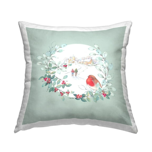 Stupell Industries Snow Scene with Border Decorative Printed Throw Pillow Design by Julie Clay