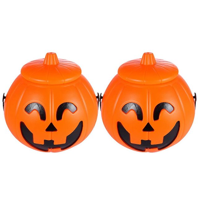 Pumpkin Plastic Bucket Halloween Decorations For Haunted Houses Lighting And Storage 2Set