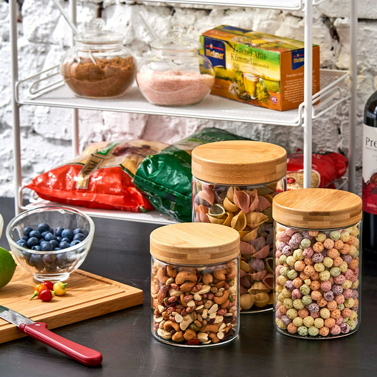 Glass Storage Jar with Wood Screw Lid Small Glass Bottle Food Jar Can  Cereal Canister Kitchen Storage Jars Container Organizer