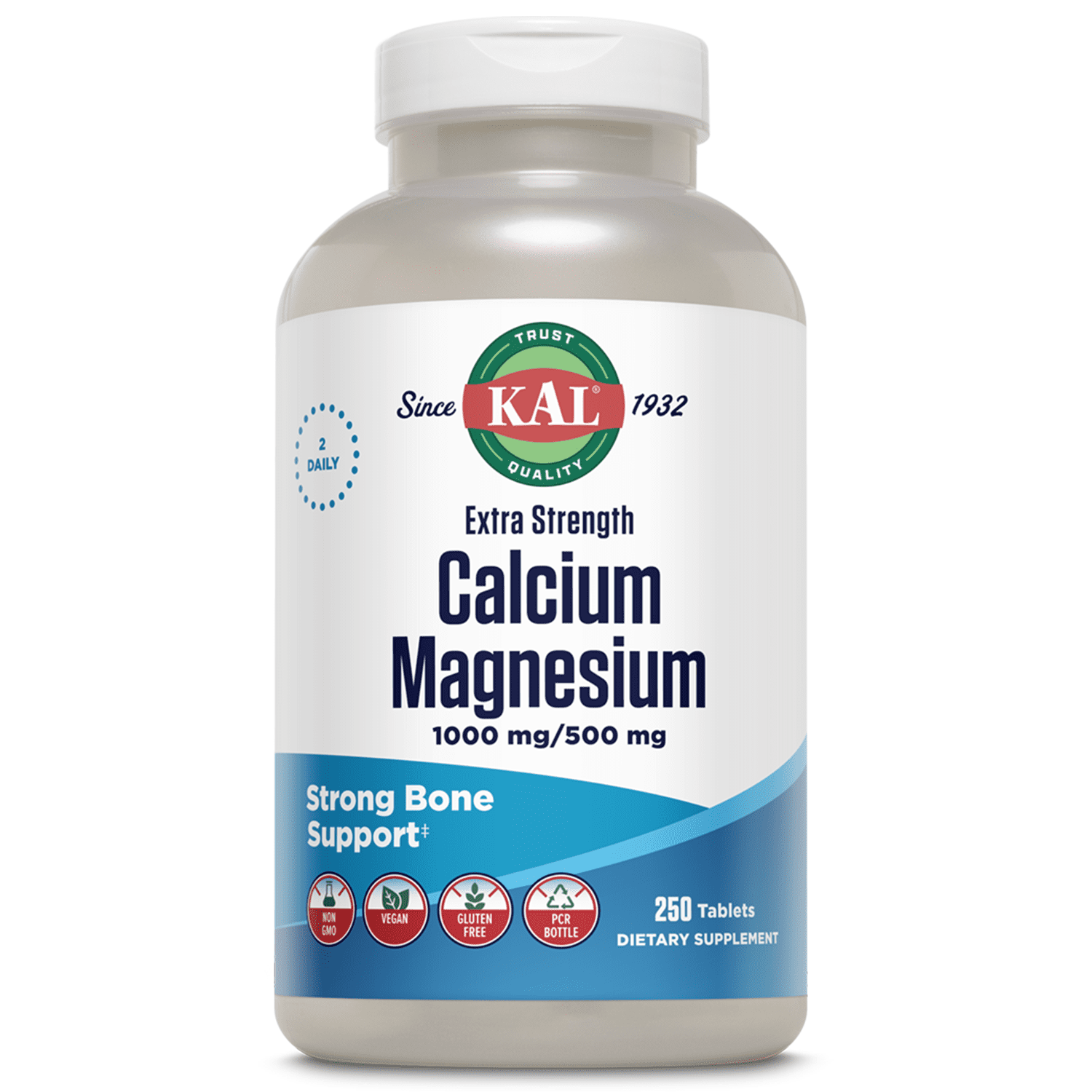KAL Extra Strength Calcium Magnesium | 1000mg/500mg | Healthy Bones, Teeth, Nerve & Support Disintegration Vegetarian | 250 Tablets - Walmart.com