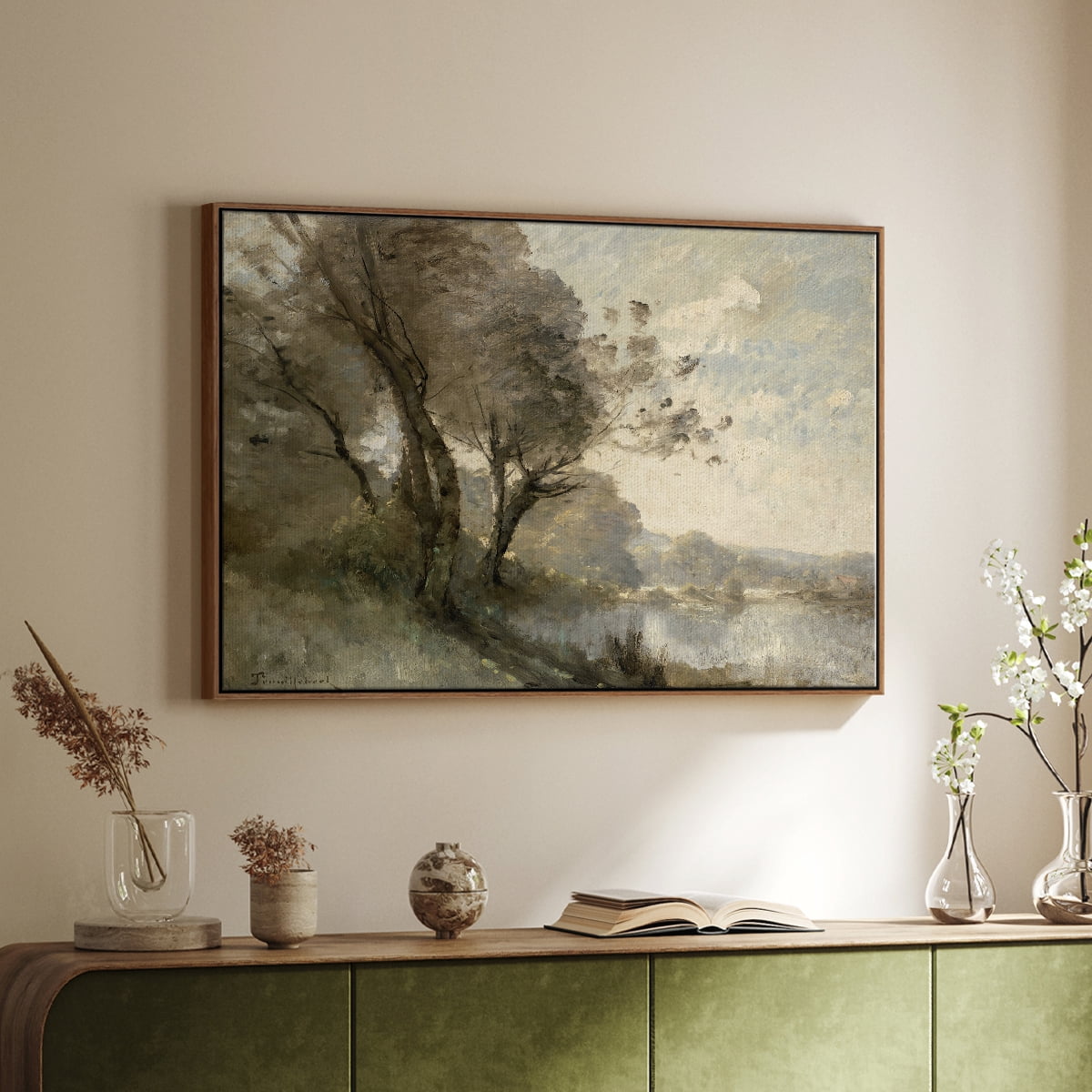 Vintage Landscape-MXVIII By Wexford Home Framed in Walnut Wood Gallery Wrapped Canvas 27 in. x 41 in.