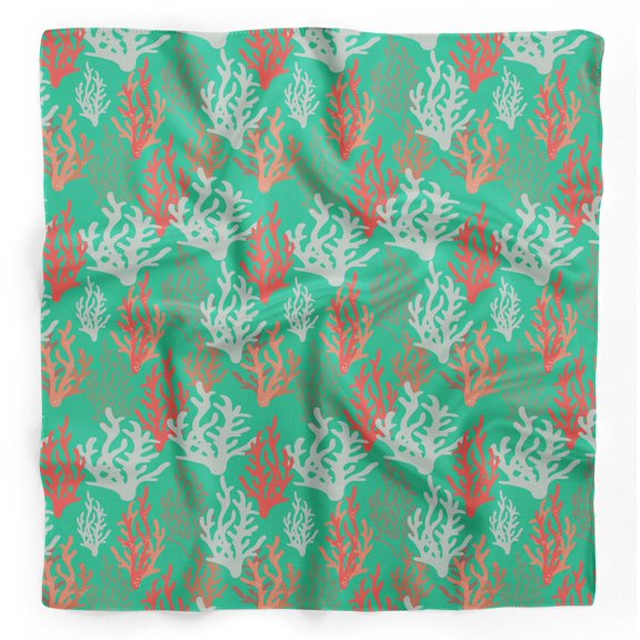 Bimba Green Coral Ocean Pure Silk Printed Scarf Dupatta Head Neck Wrap Bandanas For Women 40 x 40 Inches