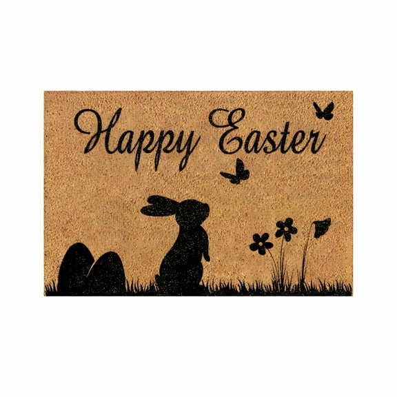 DERONA Easter Doormat Easter Bunny Door Mat Spring Welcome Mat Happy Easter Rabbit Front Door Mat Indoor Outdoor Entrance Decor 16 x 24"