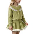 thumbnail image 2 of Enjoytime Outfits for Girls Long Sleeve Knit Sweater Striped Hem Pleated Skirt 2 Piece Set Cute Dressy Holiday Kids Toddler Clothes, 2 of 5